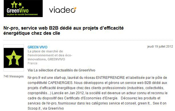 GreenVivo sur Viadeo (juillet 2012)