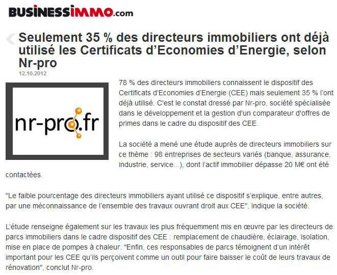 Business Immo (octobre 2012)